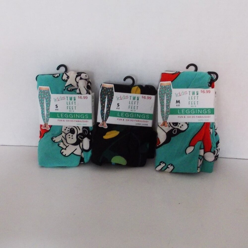 NWT 3 Pairs Girl's Two Left Feet Christmas Leggings -- Small/Medium